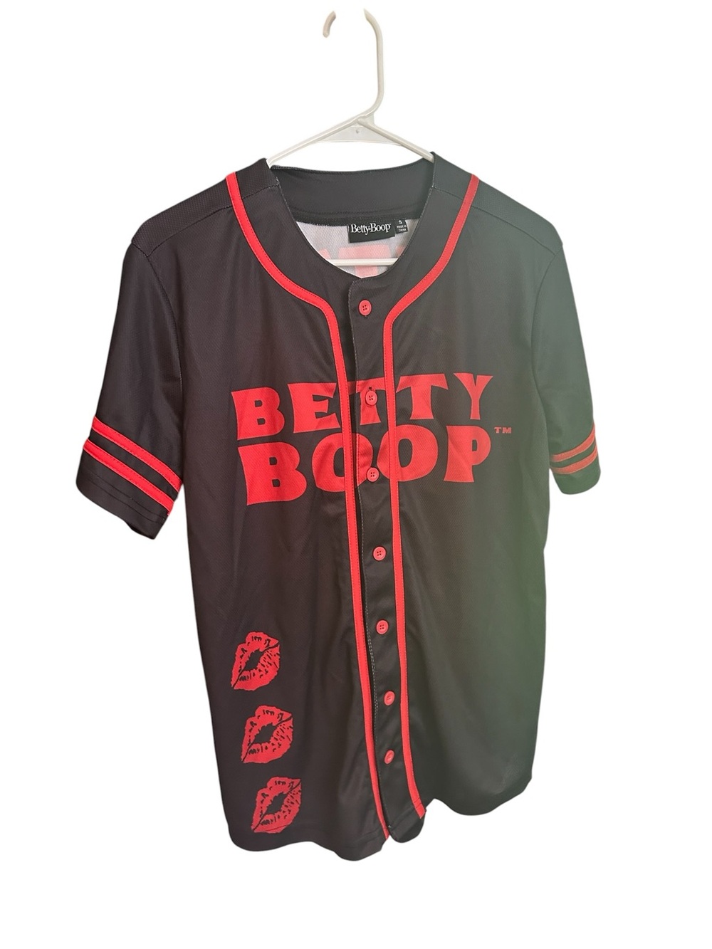Betty Boop Black with Red Trim Baseball Jersey Top Small NWOT
